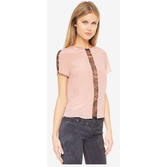 Alice + Olivia Tops - Alice + Olivia top 100% Silk rose top w black lace